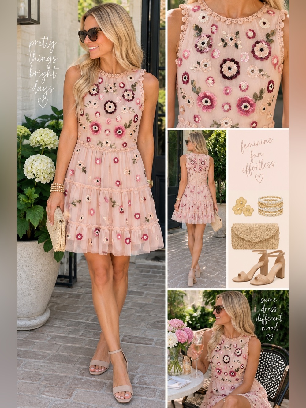 kate spade Blush Pink Floral Embellished Sleeveless Dress